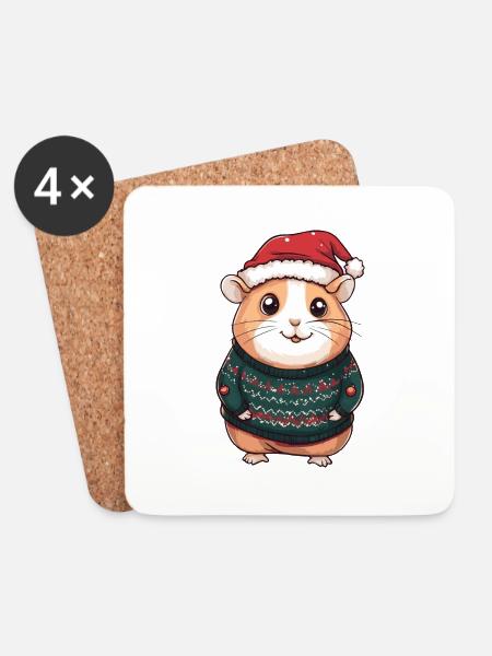 Hamster Weihnachten Comic - Untersetzer (4er-Set) - Weiß