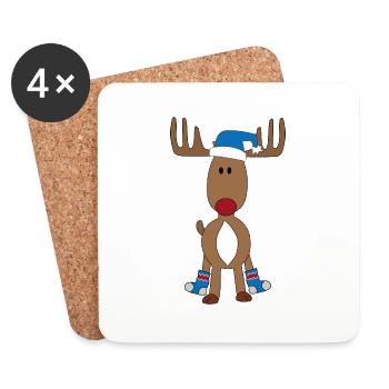 Lustiger Elch zu Weihnachten - Untersetzer (4er-Set) - Weiß - Vorne