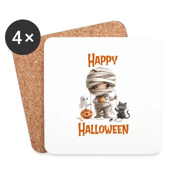 Halloween – Happy Halloween cute cat as mummy - Coasters (set of 4) - white - Front