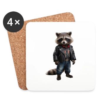 Raccoon in biker gear - Coasters (set of 4) - white - Front