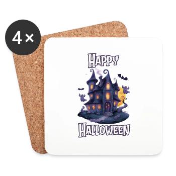 Halloween – Joyeux Halloween, maison hantée effrayante - Dessous de verre (lot de 4) - blanc - Devant