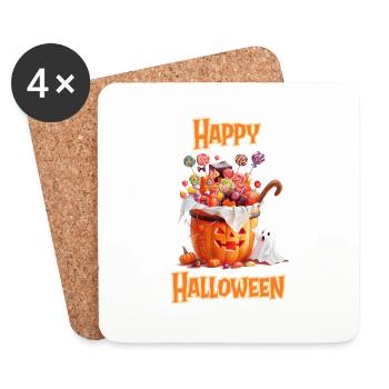 Halloween – Joyeux Halloween citrouille avec des bonbons - Dessous de verre (lot de 4) - blanc - Devant