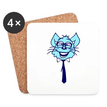 Smart Nerd Cat Horn-Rimmed Glasses Geek Tie Glasses - Coasters (set of 4) - white - Front