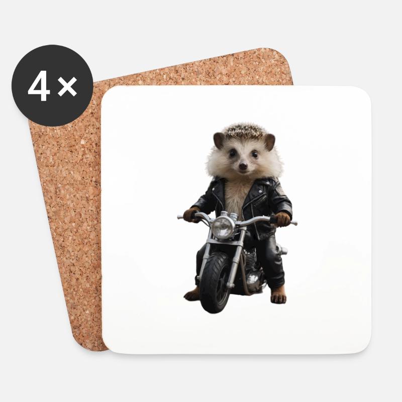 Biker hedgehog - Coasters (set of 4) - white