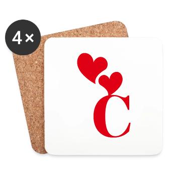 Buchstabe c rotes Herz - Untersetzer (4er-Set) - Weiß - Vorne