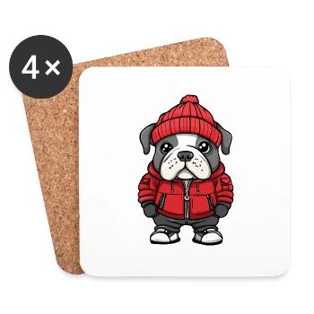 Bulldogg Hund Winter - Untersetzer (4er-Set) - Weiß - Vorne