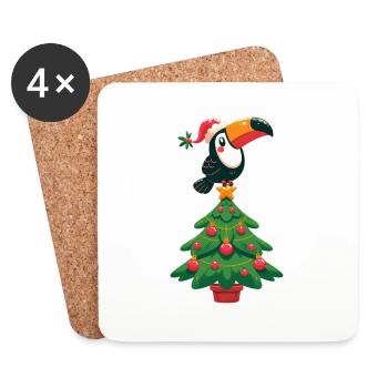 Christmas Tree Tropical Bird Toucan Bird of Paradise - Coasters (set of 4) - white - Front