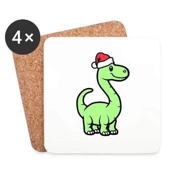 Dinosaur Brontosaurus Santa Claus - Coasters (set of 4) - white - Front