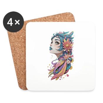 fille en fleurs - Dessous de verre (lot de 4) - blanc - Devant