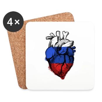 Drapeau du Cœur de la Russie Libre - Montrer l’amour pour la Russie - Dessous de verre (lot de 4) - blanc - Devant