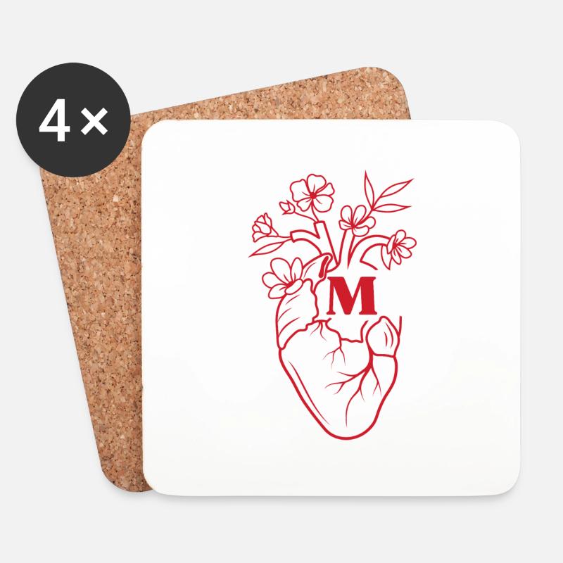 Buchstabe m Herz rot Blumen Anatomie - Untersetzer (4er-Set) - Weiß
