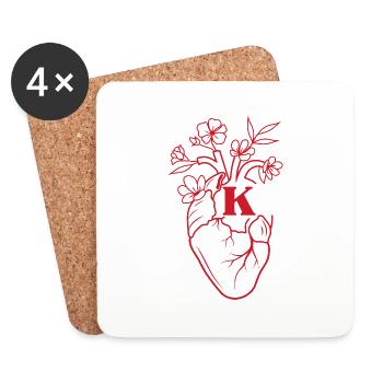 Buchstabe k Herz rot Blumen Anatomie - Untersetzer (4er-Set) - Weiß - Vorne