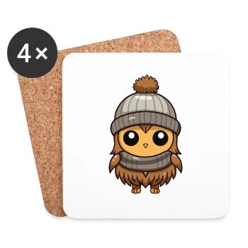 Owl Comic Winter Cozy - Coasters (set of 4) - white - Front