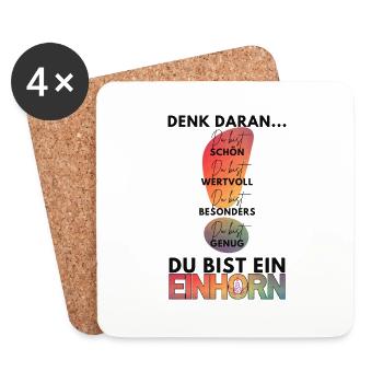 Denk daran - DU bist genug, du bist ein Einhorn! - Untersetzer (4er-Set) - Weiß - Vorne