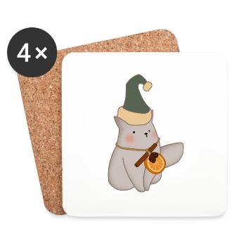Chat de Noël - Dessous de verre (lot de 4) - blanc - Devant