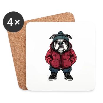 Bulldog Chien Mode Hiver - Dessous de verre (lot de 4) - blanc - Devant