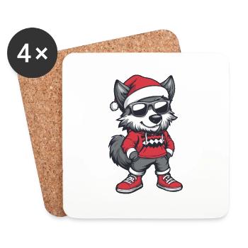 Loup Noël Bande Dessinée Cool - Dessous de verre (lot de 4) - blanc - Devant