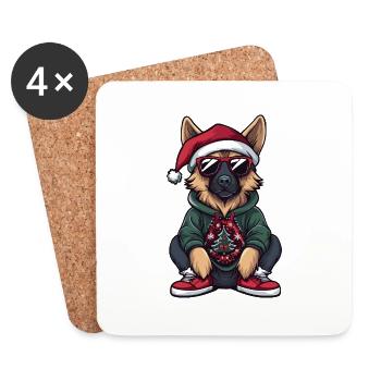 Berger allemand chien Noël bande dessinée cool - Dessous de verre (lot de 4) - blanc - Devant