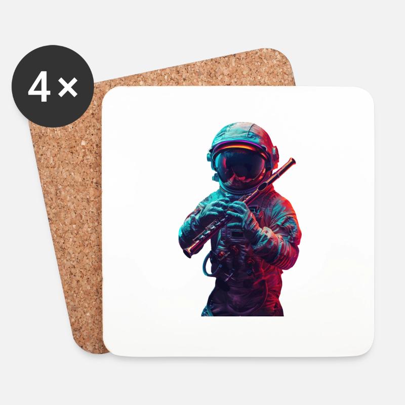 Astronaut Querflöte - Untersetzer (4er-Set) - Weiß