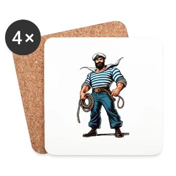 Capitaine marin - Dessous de verre (lot de 4) - blanc - Devant