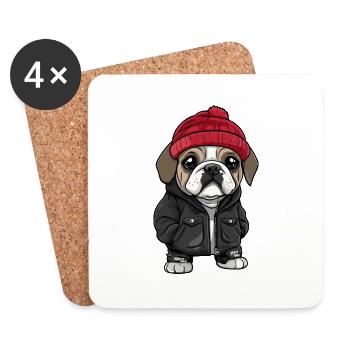 Bulldog chien bande dessinée cool - Dessous de verre (lot de 4) - blanc - Devant