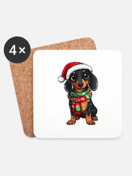 Weihnachts Dackel - Untersetzer (4er-Set) - Weiß