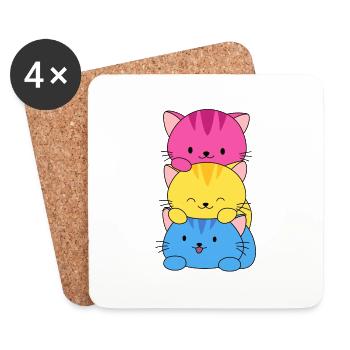drapeau pansexuel chats lgbt gay - Dessous de verre (lot de 4) - blanc - Devant