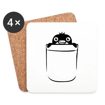 Petit pingouin dans la poitrine poche sac chemise - Dessous de verre (lot de 4) - blanc - Devant