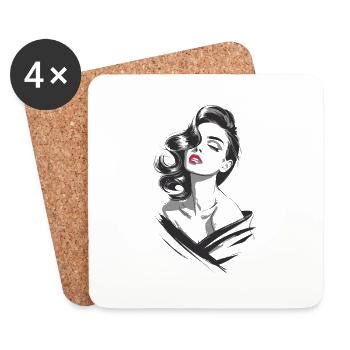 Dessin d’une jolie femme - Dessous de verre (lot de 4) - blanc - Devant