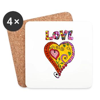 Cœur - Dessous de verre (lot de 4) - blanc - Devant