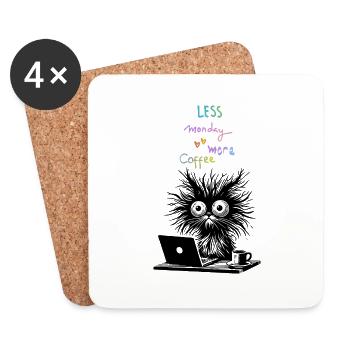 Chat Café Caféine Collègue de bureau Lundi Drôle - Dessous de verre (lot de 4) - blanc - Devant
