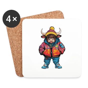 vache drôle d’hiver - Dessous de verre (lot de 4) - blanc - Devant
