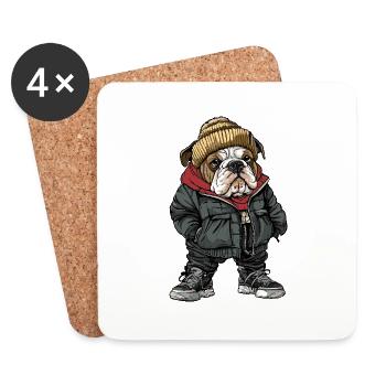 Bulldog Dog Funny Winter - Coasters (set of 4) - white - Front