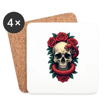 Skull Roses and Snake - Coasters (set of 4) - white - Front