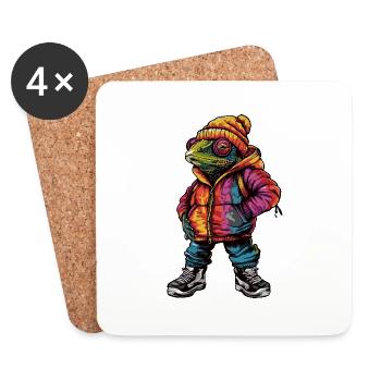 Chameleon Lustig Winter - Untersetzer (4er-Set) - Weiß - Vorne