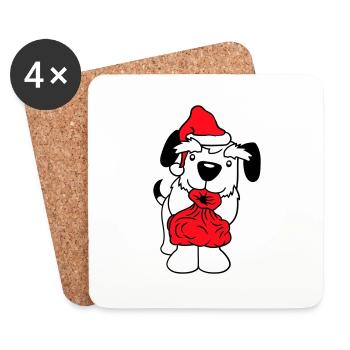 Chien Père Noël Noël Cadeaux Sac Chapeau - Dessous de verre (lot de 4) - blanc - Devant
