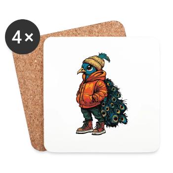 Peacock Bird Funny Winter - Coasters (set of 4) - white - Front