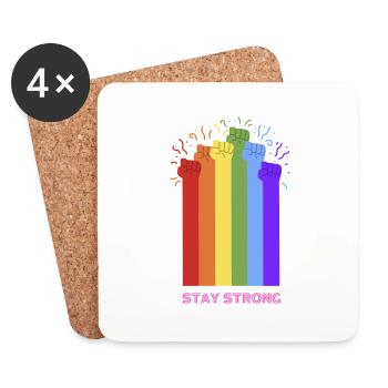 Restez fort, LGBTQ+, CSD, Pride, Arc-en-ciel - Dessous de verre (lot de 4) - blanc - Devant