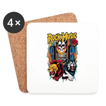 Rockmusik Löwe, Wolf und Totenkopf - Untersetzer (4er-Set) - Weiß - Vorne
