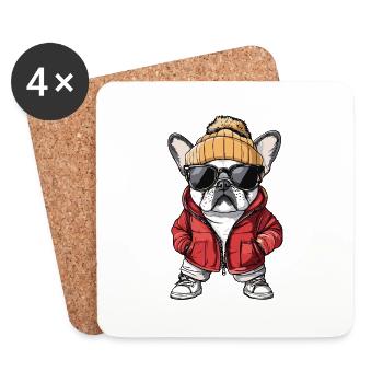 Französische Buldogge Hund Cool Comic - Untersetzer (4er-Set) - Weiß - Vorne