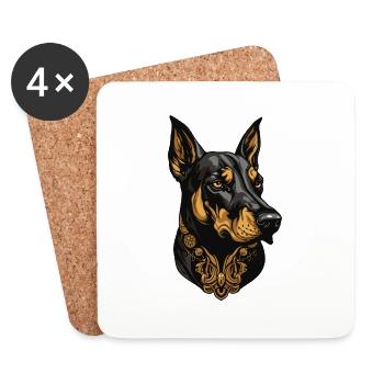 Portrait de chien doberman - Dessous de verre (lot de 4) - blanc - Devant