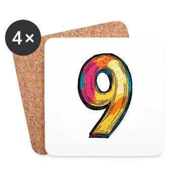 9 Zahl Bunt - Untersetzer (4er-Set) - Weiß - Vorne