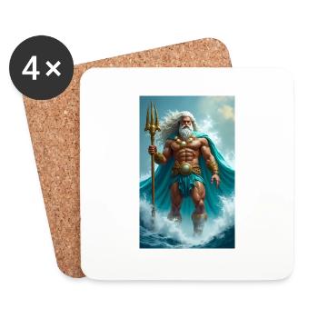 Poseidon, powerful sea god with trident, waves - Coasters (set of 4) - white - Front