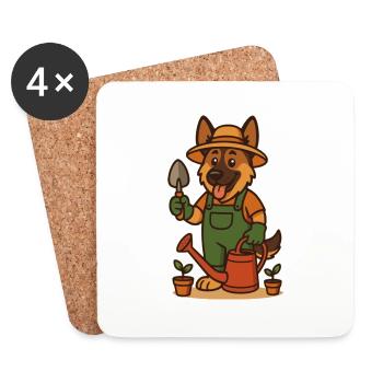 Adorable Gardener Dog Sheepdog - Coasters (set of 4) - white - Front