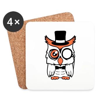 Sir Owl Top Hat Monocle Glasses Rich Mr. - Coasters (set of 4) - white - Front