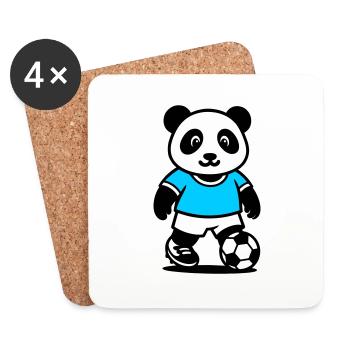 Panda footballeur mignon et stylé Kawaii Foot - Dessous de verre (lot de 4) - blanc - Devant