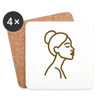 Afro Woman Line Art – Minimalist One-Line - Coasters (set of 4) - white - Front