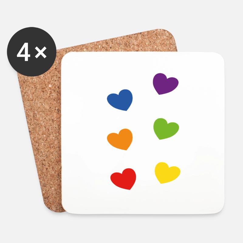 Pride Regenbogenherzen - Untersetzer (4er-Set) - Weiß