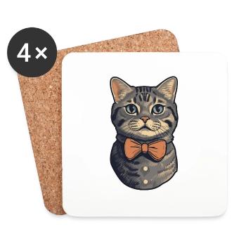 Un chat mignon portant un nœud papillon - Dessous de verre (lot de 4) - blanc - Devant