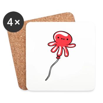 Oktopus Luftballon fliegt süß Kind glücklich Comic - Untersetzer (4er-Set) - Weiß - Vorne